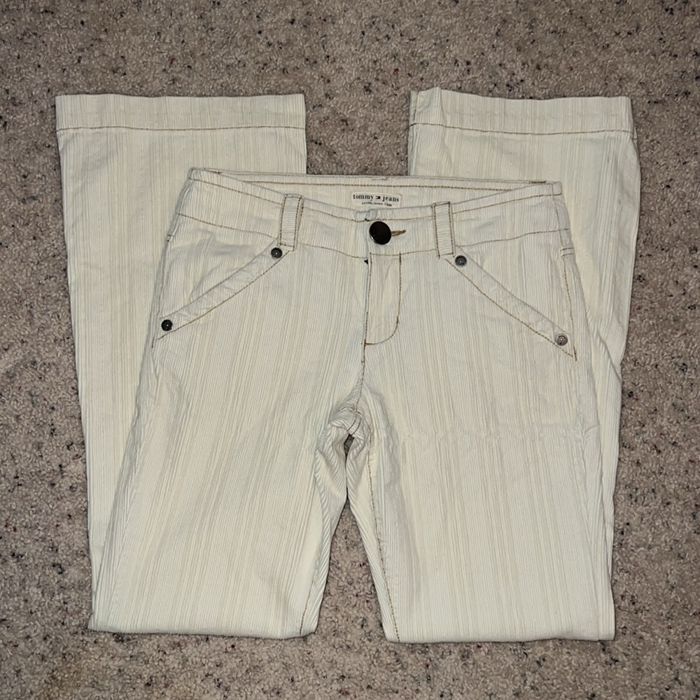Vintage Y2K Tommy Hilfiger Tommy Jeans Cream Corduroy Flare Pants – Size 7 - Picture 2 of 8
